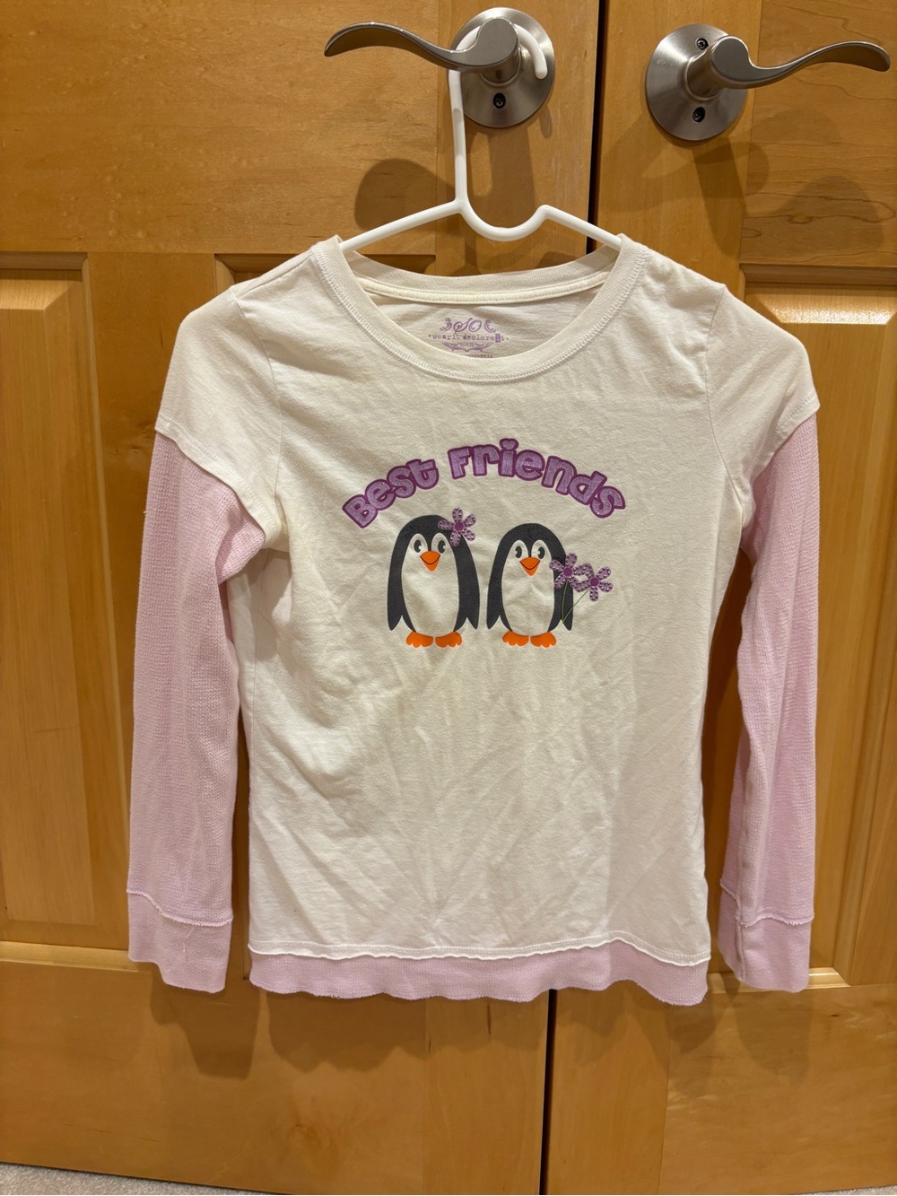 SO Girls' Long-Sleeve 'Best Friends' Penguin Tee - White & Light Pink